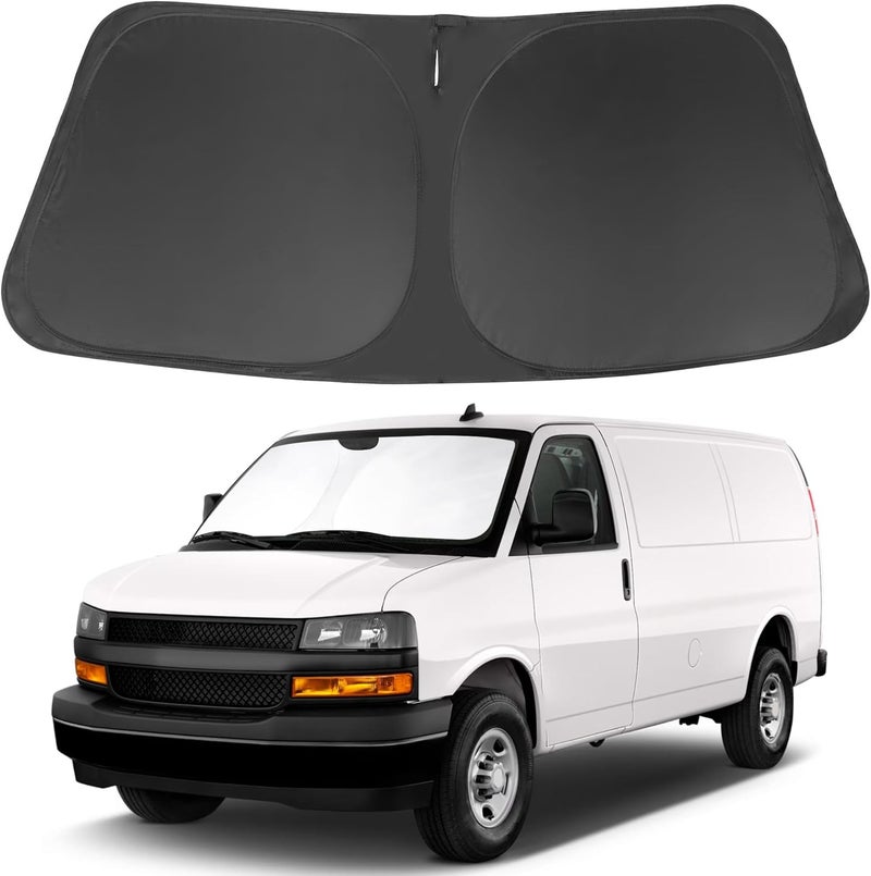 LHFLIVE Windshield Sun Shade Compatible with 1996-2024 2025 Chevrolet Express Cargo Van 1500, 3500, 4500, LS, LT Winter Accessories Foldable Sun Visor Protector Keeps Cool - Image 1